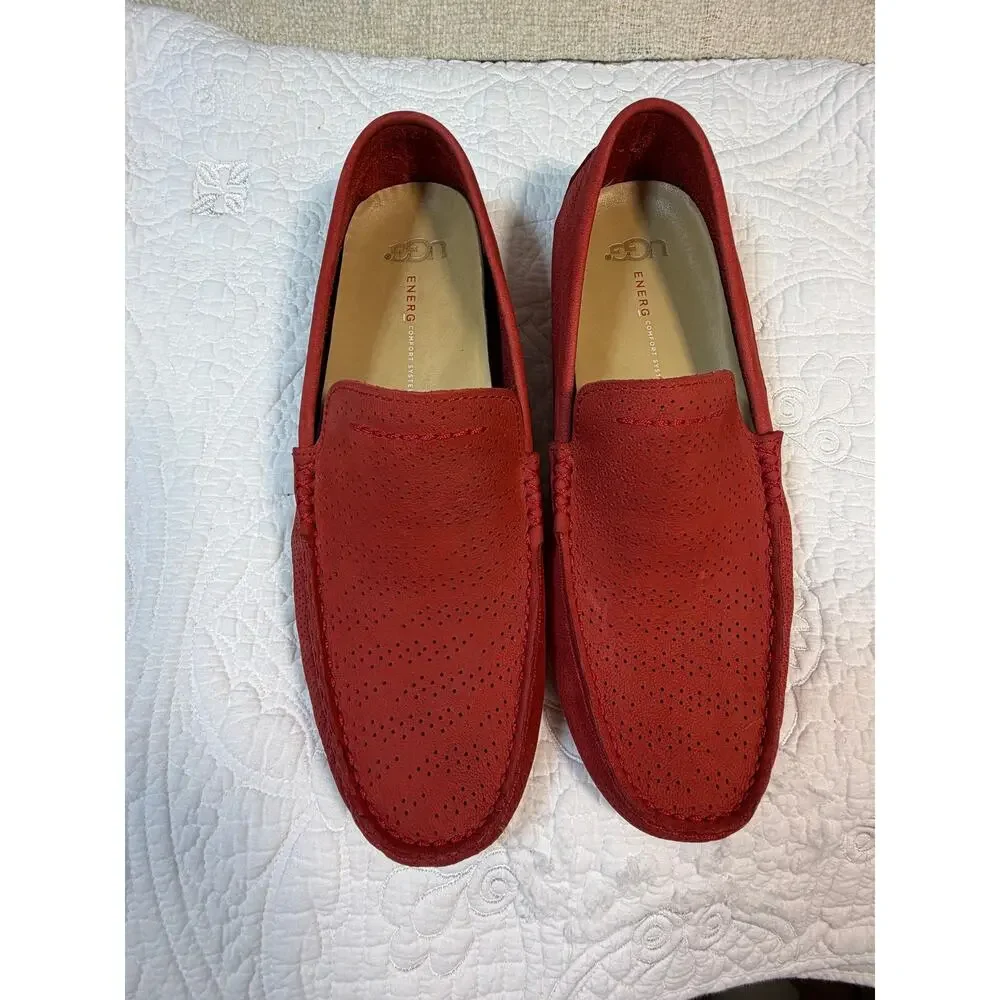 UGG Men 10 Red Suede Perforated Driving Moc Energy Comfort Casual Loafers Casual